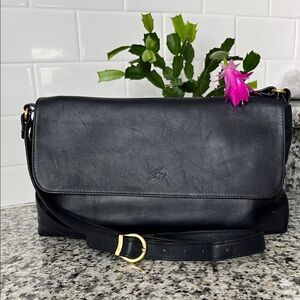 Genuine deep navy leather Crossbody/shoulder handbag w/ fold over